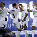 Dayro Moreno celebrando un gol con el Once Caldas