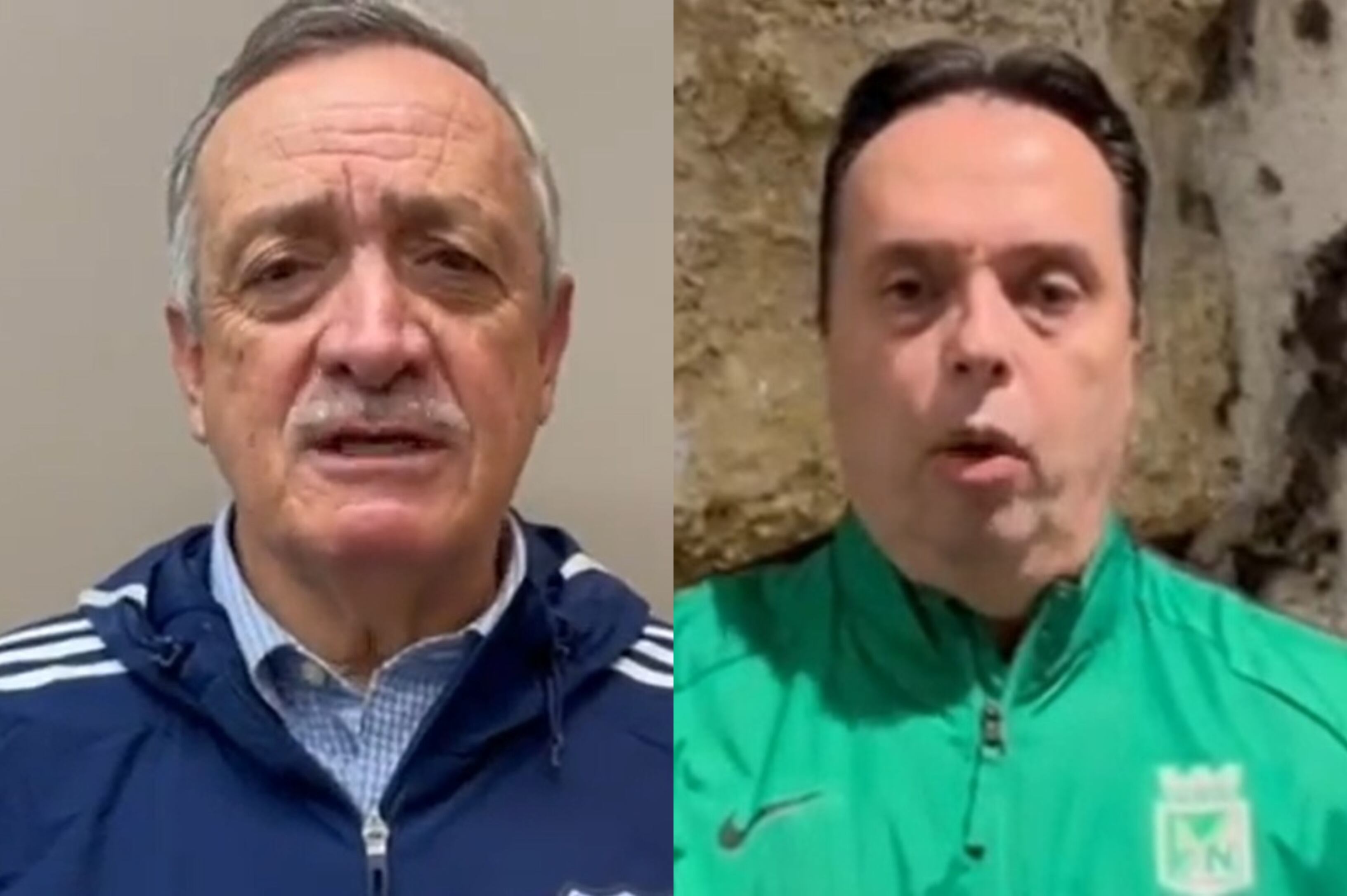 El presidente de Millonarios, Enrique Camacho, y el de Nacional, Mauricio Navarro.