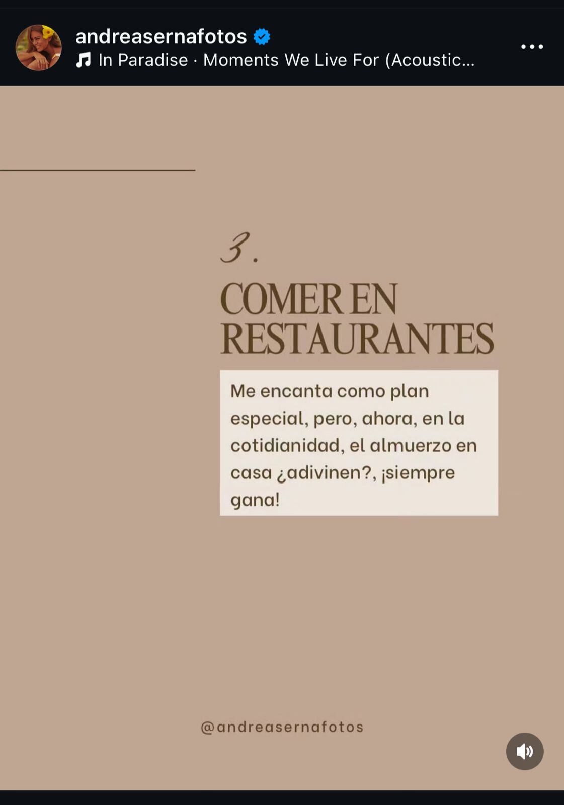 Esta es la razón por la que Andrea Serna dejó de comer en restaurantes.