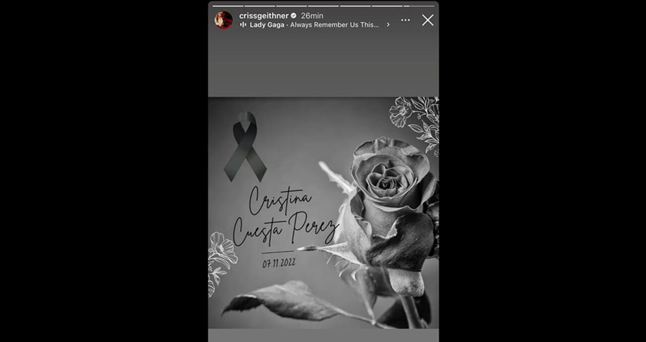 Aura Cristina Geithner se despide de su mamá - Captura de pantalla Instagram @crissgeithner