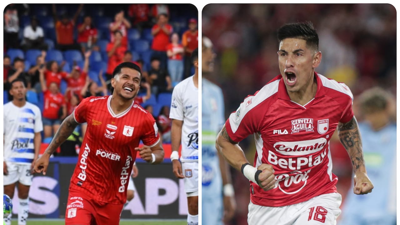 Yeisón Guzmán del América de Cali y Emanuel Olivera de Independiente Santa Fe.