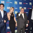 MEXICO CITY, MEXICO - MAY 31: (L-R) Rodrigo Herrera, Ana Victoria Garcia, Carlos Bremer and Arturo Elias Ayub pose for a photo during the presentation of Shark Tank México at Hotel St. Regis on May 31, 2016 in Mexico City, Mexico. Carlos Bremer died on January 5, 2023 at age 63. (Photo by Medios y Media/Getty Images)