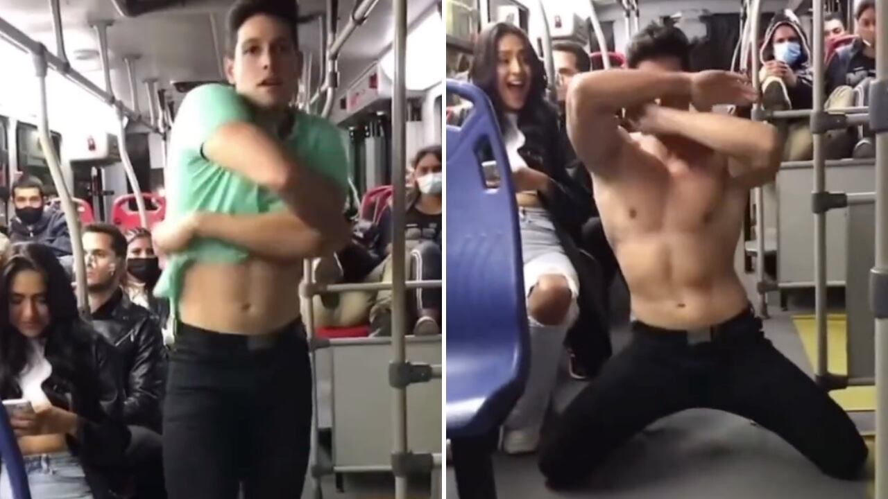 Un hombre desconocido hizo un provocativo baile de striptease en una ruta de Transmilenio