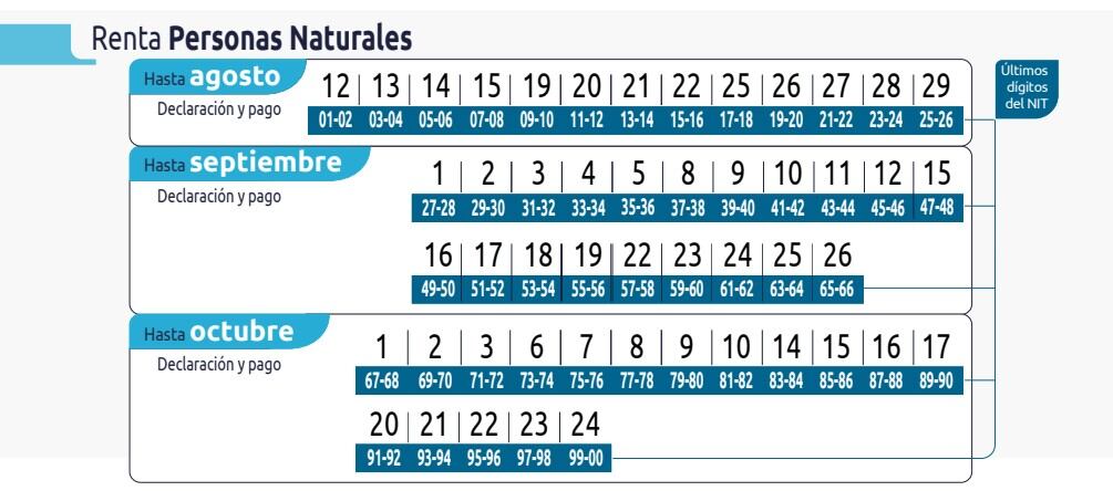 Calendario para declaración de renta personas naturales en 2025