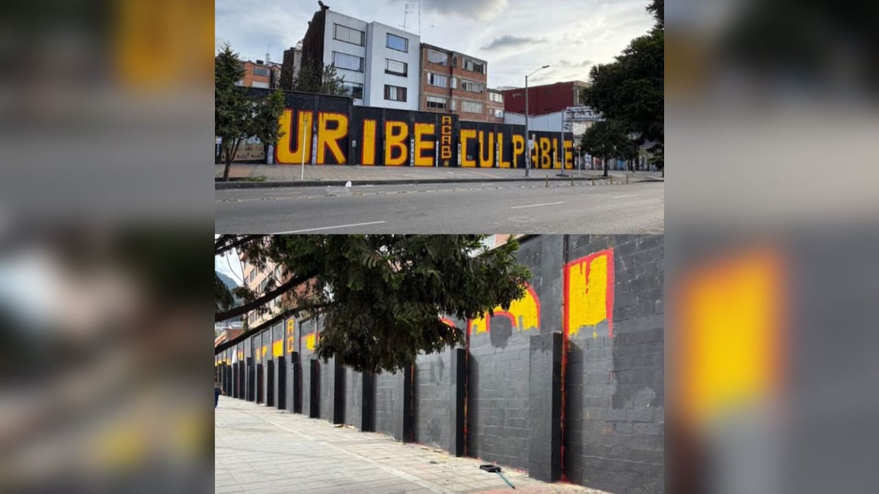 Mural que habían escrito en contra de Álvaro Uribe en Bogotá.