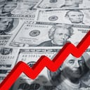 Gráfico de crecimiento de finanzas de dinero mercado de valores con dólar subiendo.