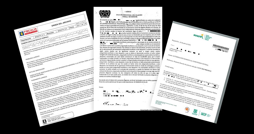   Archivo de Fiscalía, denuncias en la Policía y autorizaciones de la Uaesp.
