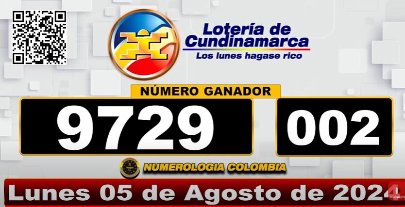 Lotería de Cundinamarca - lunes, 5 de agosto del 2024.