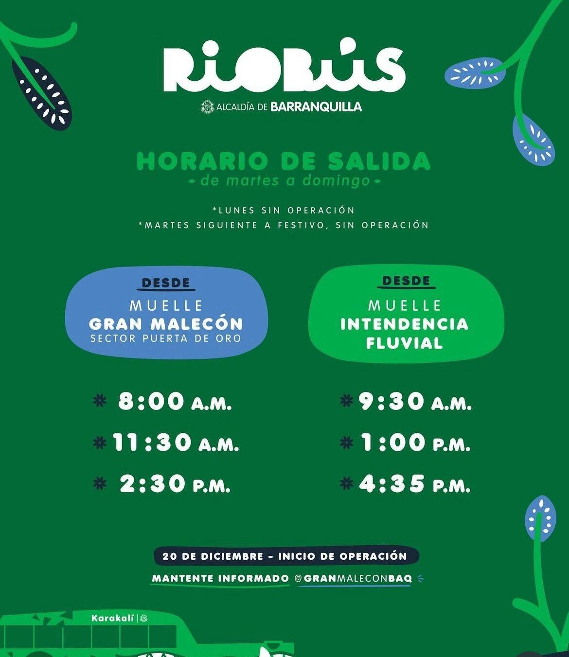 Horario de operación del Río Bus