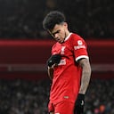 Luis Díaz se señaló el escudo tras marcar el cuarto gol