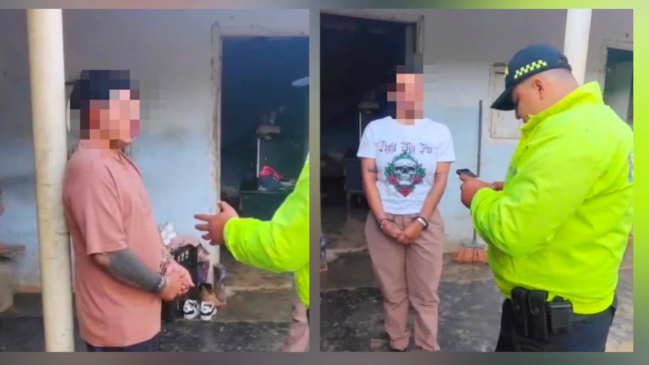 Momento de la captura de alias Lobo y alias Zamanta, presuntos disidentes de las Farc de Calarcá.