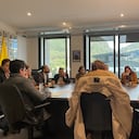 La ministra del Trabajo, Gloria Inés Ramírez, en reunión con los sindicatos de la cartera.