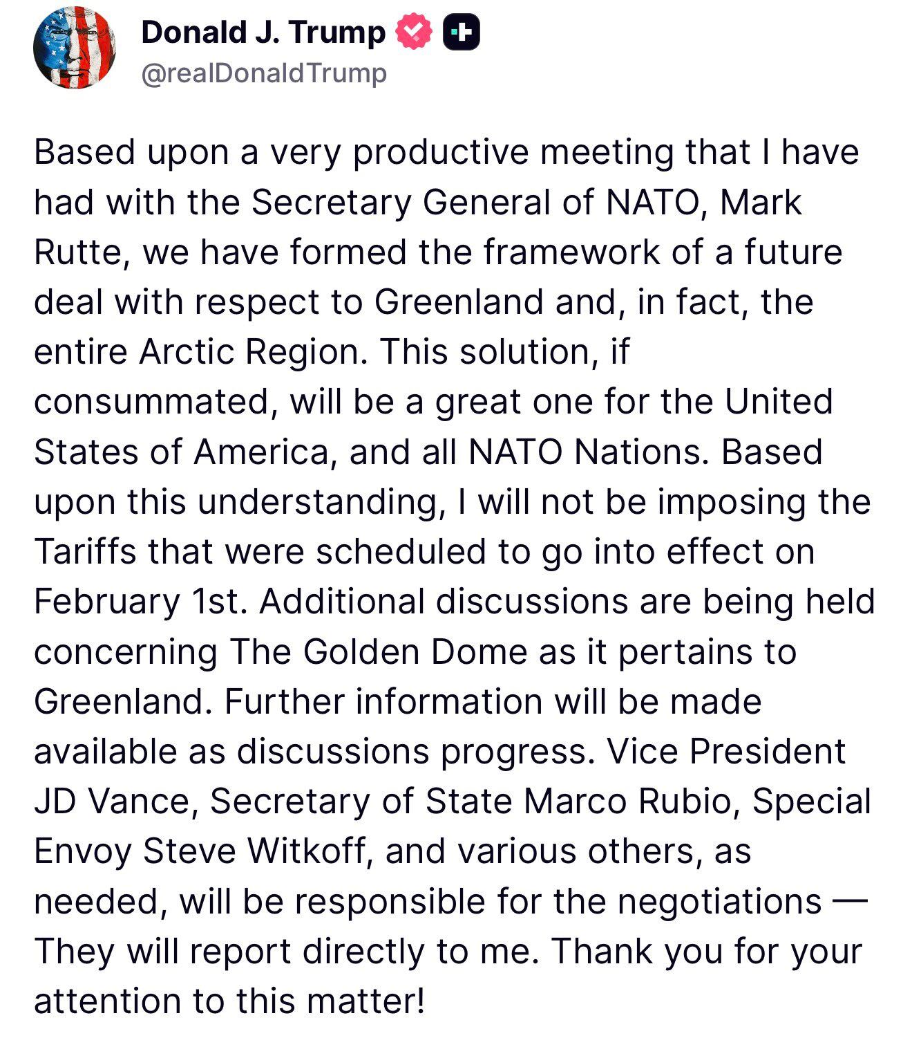 Mensaje de Trump en sus redes sociales