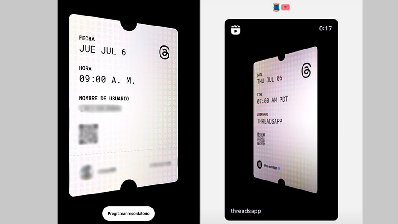 Tiquete invitación para acceder a la app 'Threads'