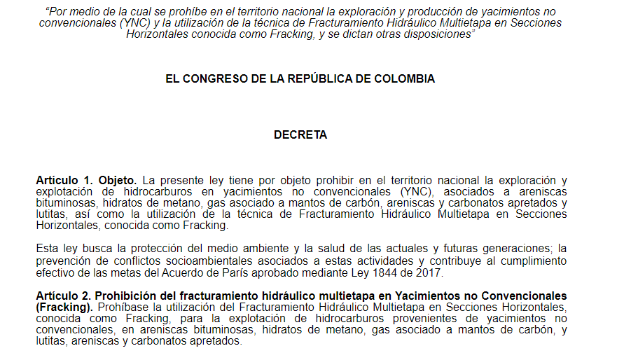 Proyecto de Ley antifracking