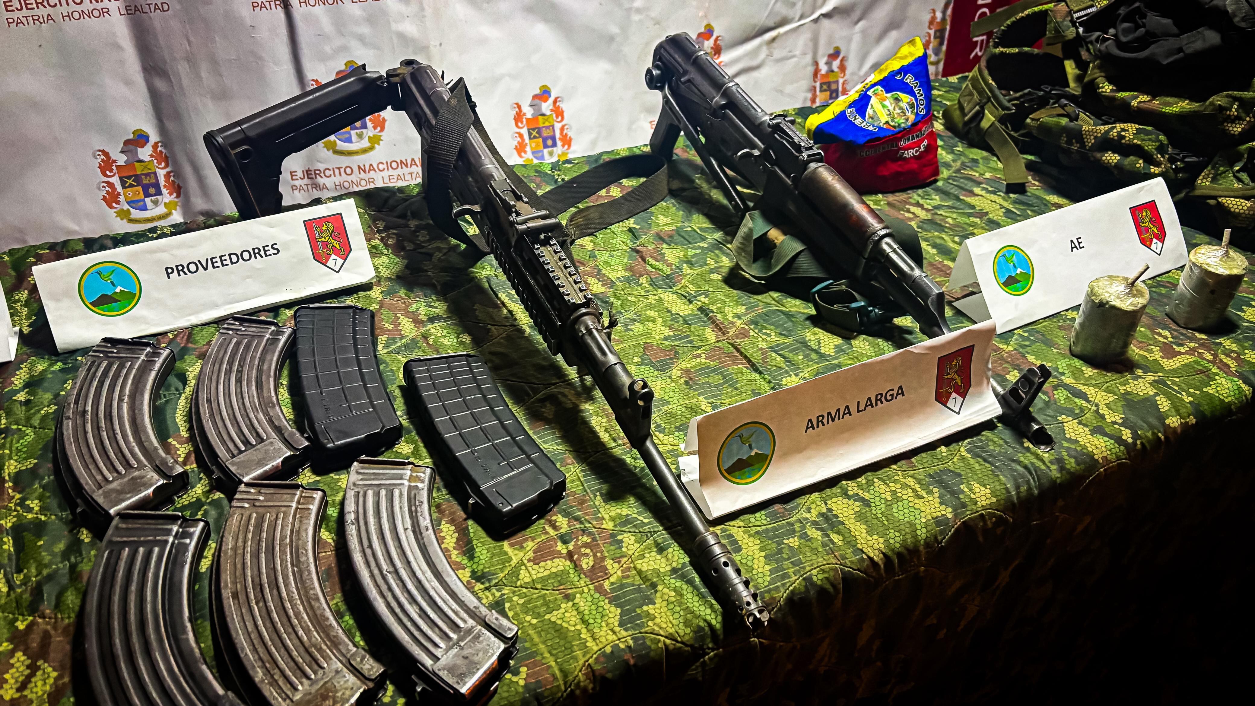 Armas incautadas a disidentes de la Dagoberto Ramos en Totoró, Cauca.