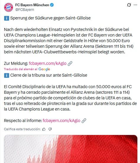 Pantallazo X: @FCBayern