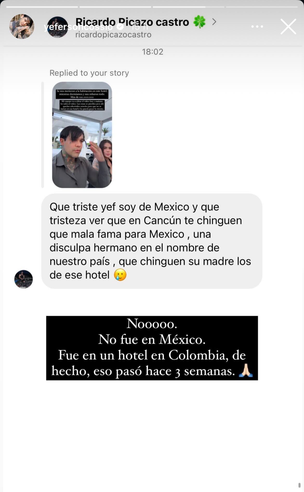 Yeferson Cossio aclaró el lugar en el que sufrió millonario robo.