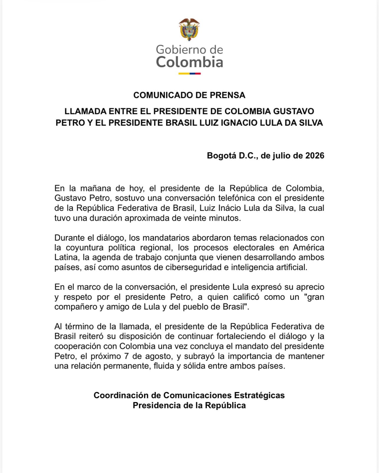 En el documento compartieron de qué hablaron ambos mandatarios.