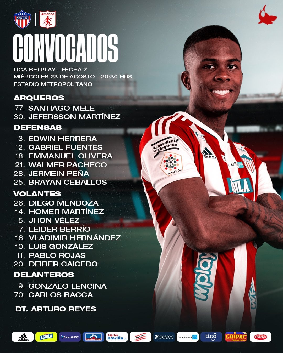 Convocados de Junior ante el América.