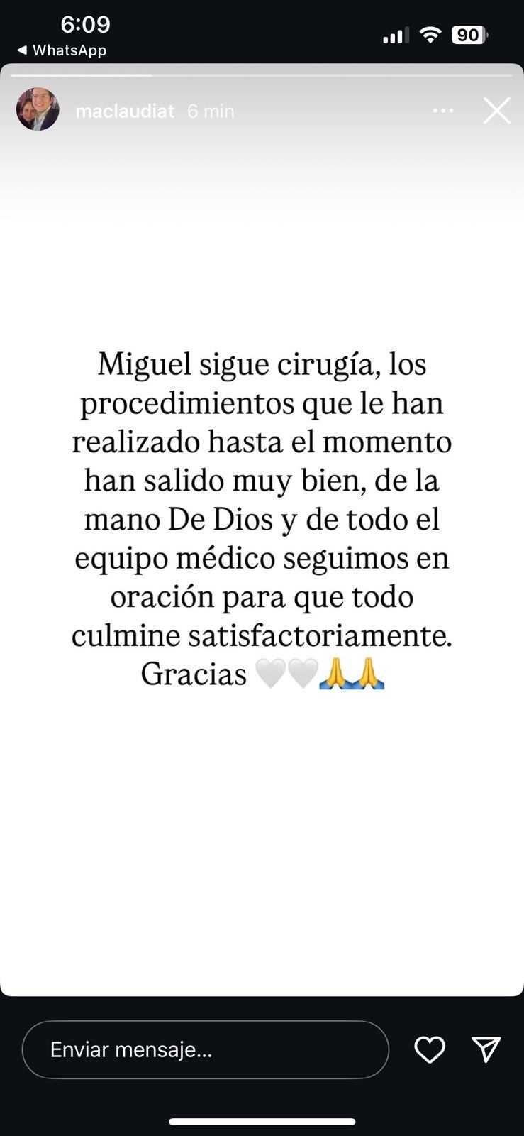 La esposa de Miguel se pronunció en Instagram.