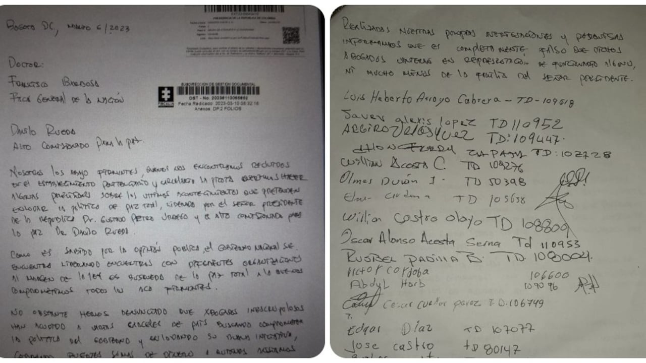 Esta es la carta que varios internos de La Picota le hicieron llegar al fiscal Francisco Barbosa.