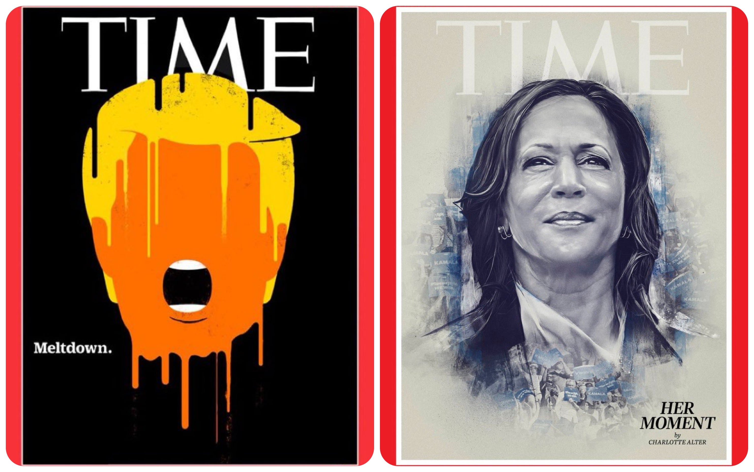 Las portadas de la revista Time de Kamala Harris y Donald Trump