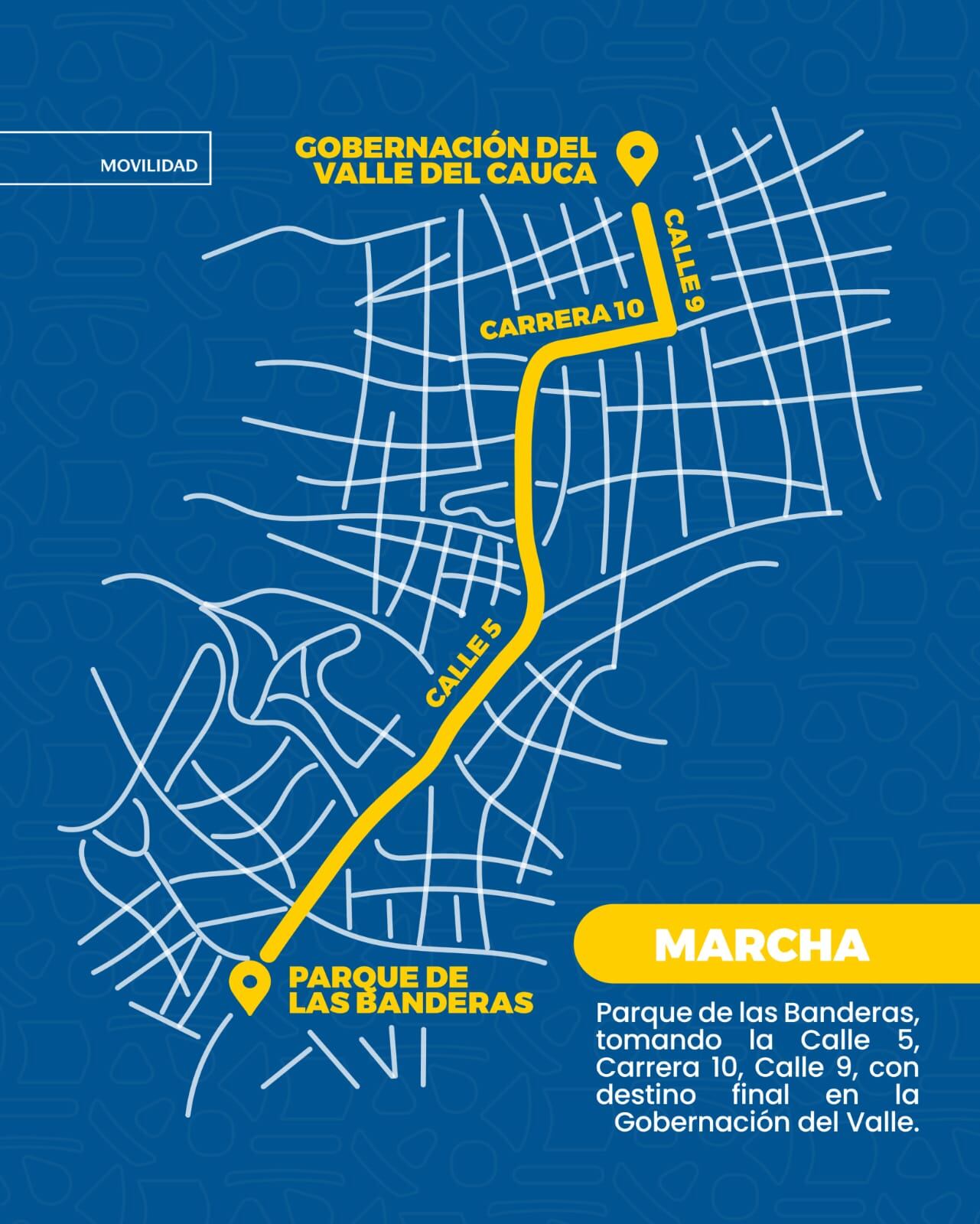 Mapa del recorrido de las movilizaciones de este miércoles 28 de mayo en Cali.