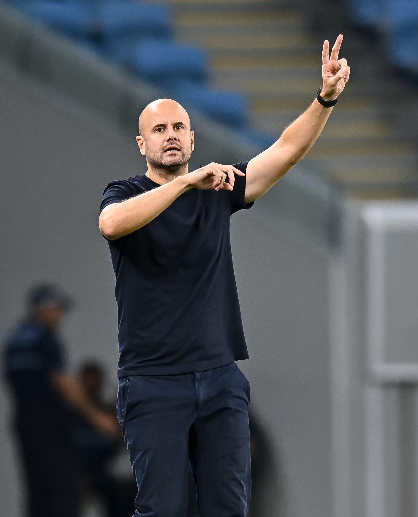 Miguel Angel Ramirez Medina, head coach of Al Wakrah SC, reacts during the AFC Champions League football match between Qatar's Al Wakrah SC and Iran's Tractor SC at Al Janoub Stadium in Al Wakrah, Qatar, on September 18, 2024. (Photo by Noushad Thekkayil/NurPhoto via Getty Images)