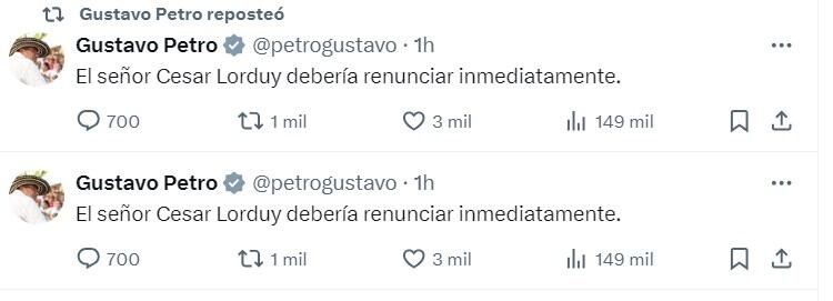 El presidente Gustavo Petro le pidió la renuncia al magistrado César Lorduy.