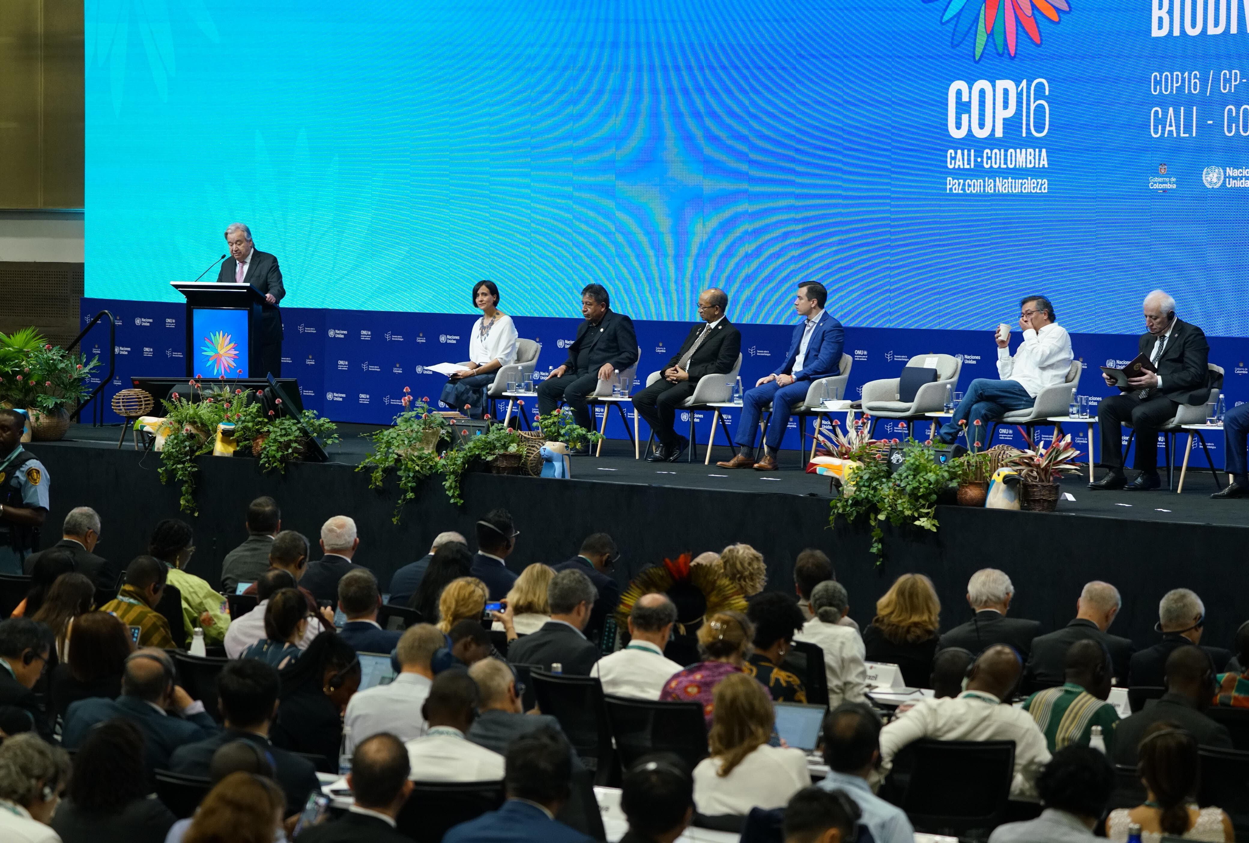 El secretario general de la Organización de Naciones Unidas (ONU), António Guterres pronunció un discurso durante la plenaria de la Zona Azul de la COP16.