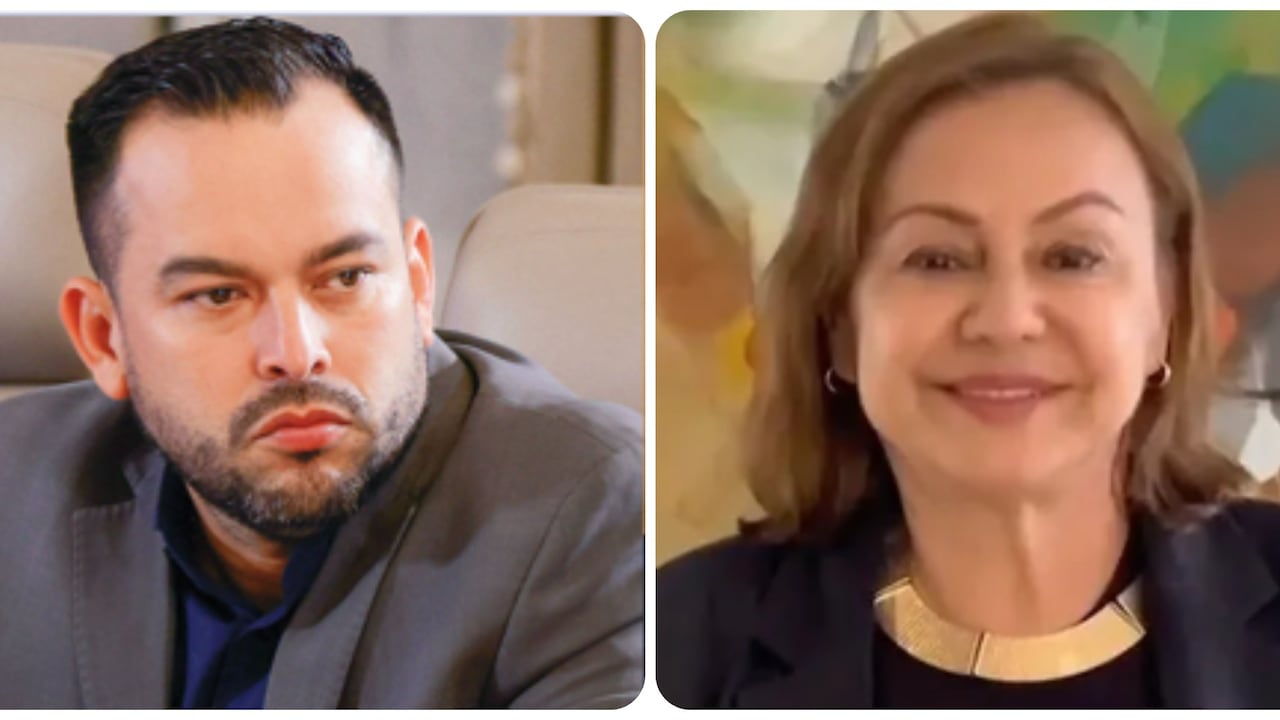 Edwin Palma, ministro de Minas saliente y su sucesora en el cargo, María Nohemí Arboleda.
