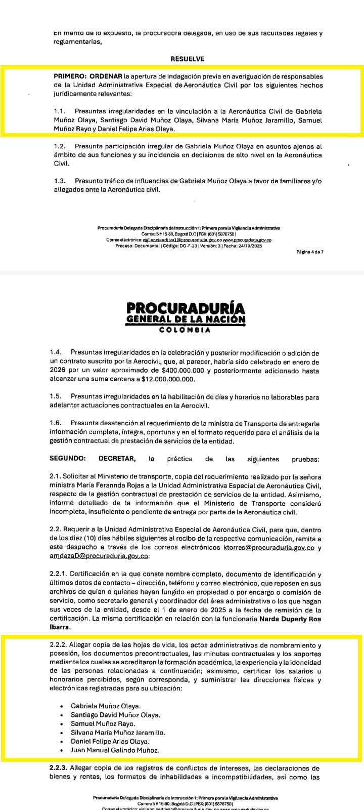 Gabriela Muñoz, a investigación disciplinaria por el escándalo de la Aeronáutica Civil
