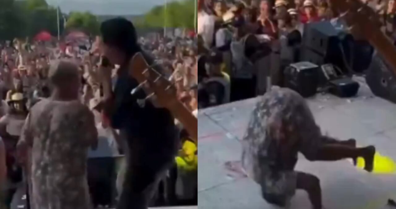La abuela se robó en show en plena tarima.