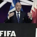 El presidente de la FIFA durante el Congreso de la FIFA, el 31 de marzo de 2022, en Doha, Qatar. (AP Foto/Hassan Ammar)
