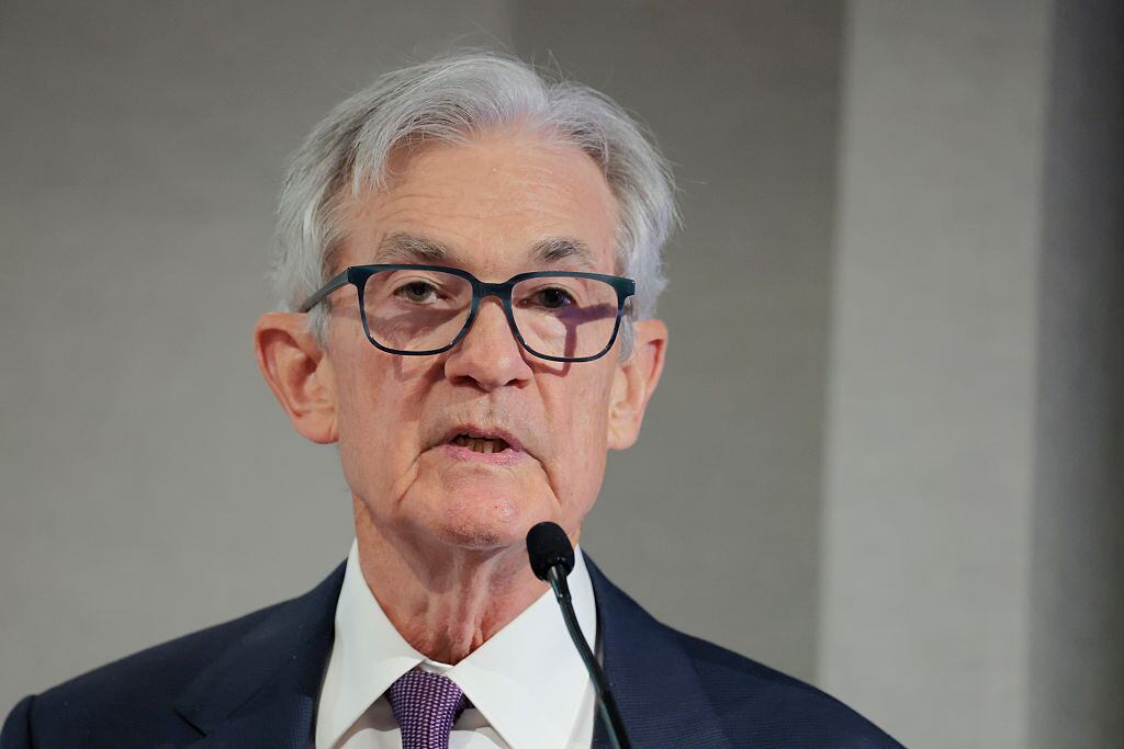 ARLINGTON, VIRGINIA - APRIL 04: Federal Reserve Chairman Jerome Powell speaks during a Society for Advancing Business Editing and Writing (SABEW) Annual Conference on April 04, 2025 in Arlington, Virginia. Powell spoke to participants at the conference about economic outlook regarding interest rates and U.S. President Donald Trump's recent tariffs. (Photo by Anna Moneymaker/Getty Images)