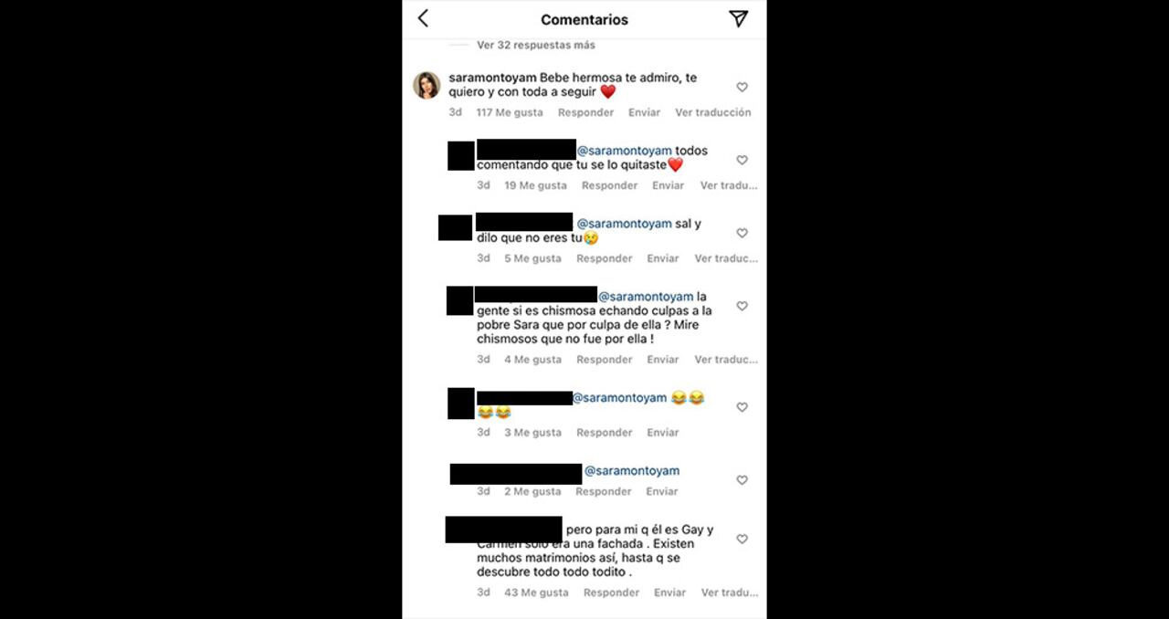 Comentario de Sara Montoya en post de Carmen Villalobos - Captura de pantalla @cvillaloboss