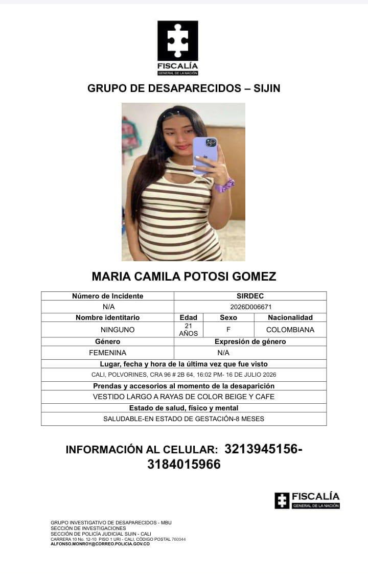 La joven fue vista por última vez en el sector de Polvorines, en el sur de Cali.