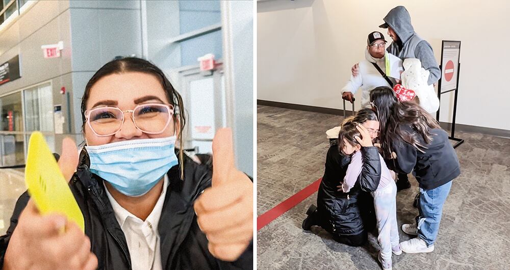  En el aeropuerto de San Francisco, Gloria Camargo y Éder Duran, los padres de Paula, fueron recibidos por sus nietos y su yerno. Un abrazo que estaba contenido desde hace meses.