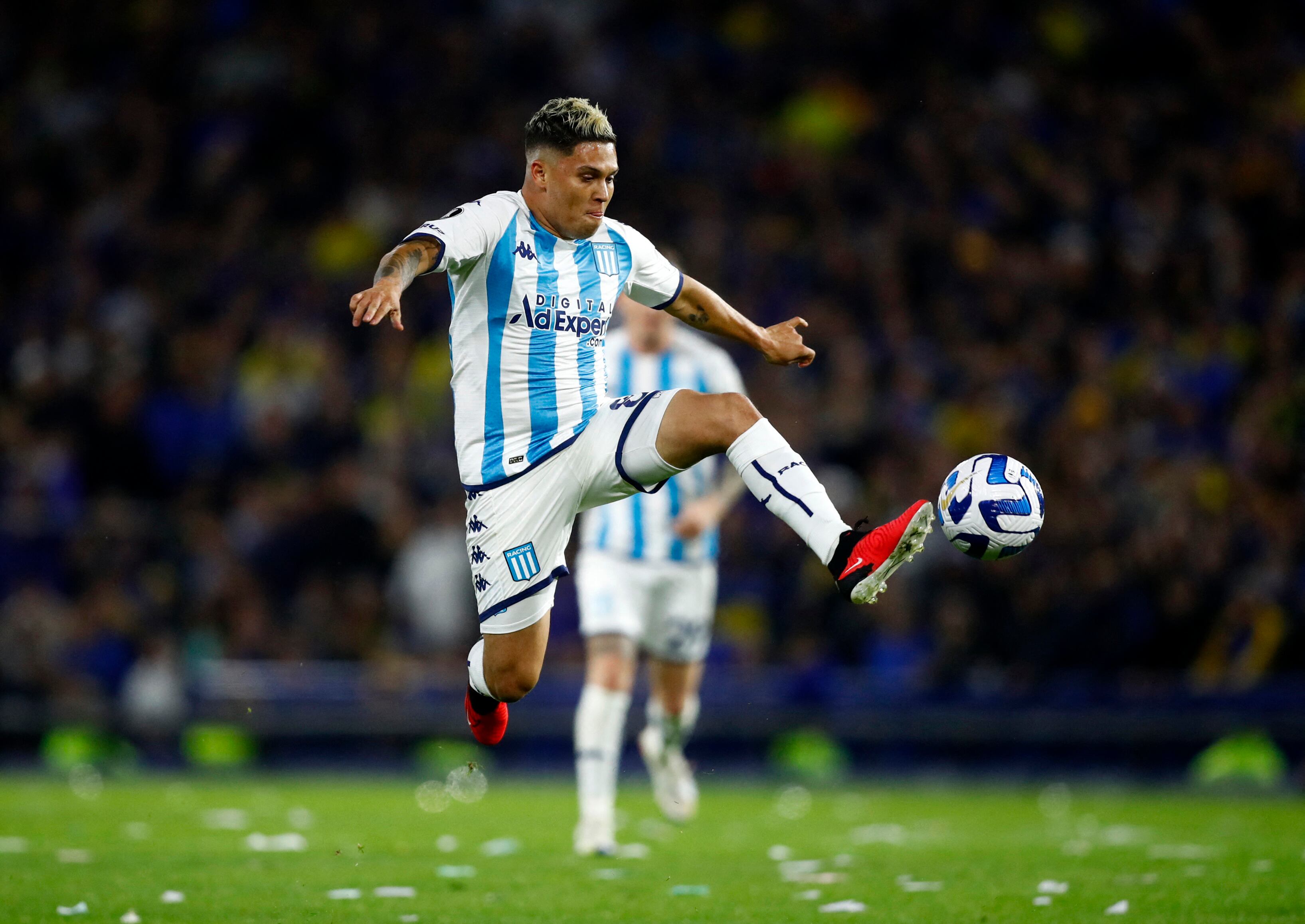 Soccer Football - Copa Libertadores - Quarter Finals - First Leg - Boca Juniors v Racing Club - Estadio La Bombonera, Buenos Aires, Argentina - August 23, 2023 Racing Club's Juan Quintero in action REUTERS/Agustin Marcarian