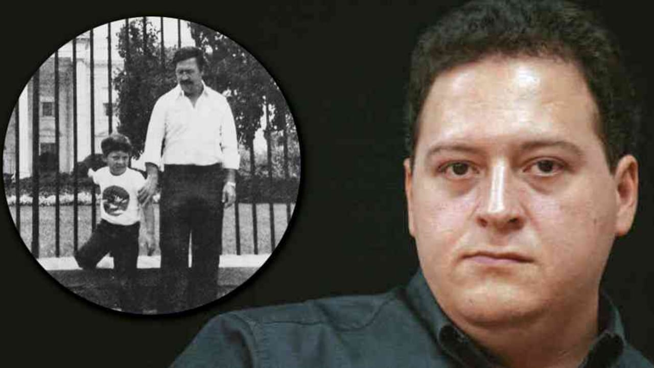 Pablo Escobar y su hijo frente a la Casa Blanca en Washington.