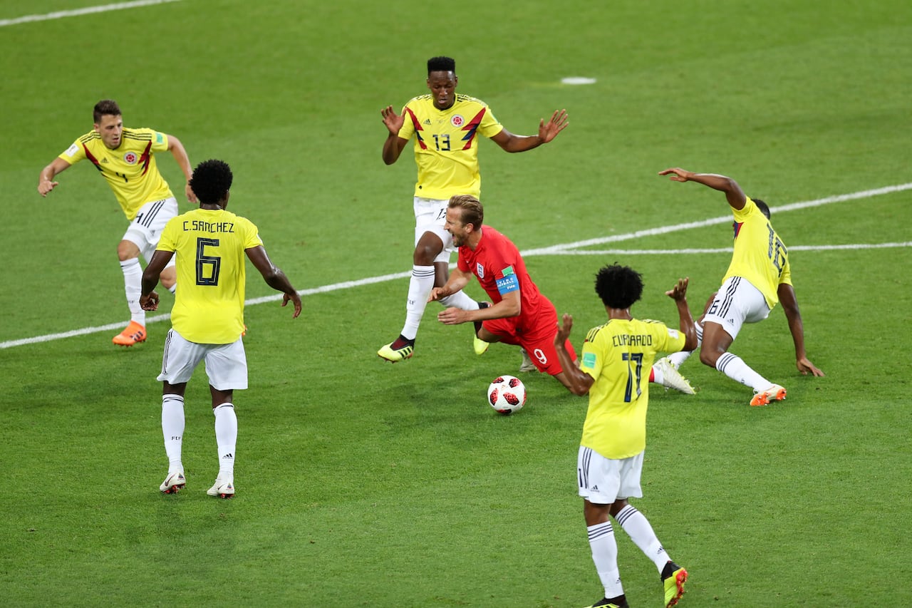 Jugadores de Colombia contra Inglaterra en Rusia 2018.