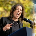 GRAND RAPIDS, MICHIGAN - OCTOBER 18: Democratic presidential nominee Vice President Kamala Harris speaks at a campaign event on October 18, 2024 in Grand Rapids, Michigan. Harris will also be campaigning in Lansing, Oakland County, and Detroit over the next two days as Michigan is considered a key battleground state holding 14 electoral votes. (Photo by Bill Pugliano/Getty Images)