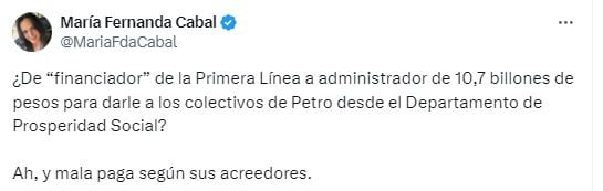 Trino María Fernanda Cabal sobre Gustavo Bolívar