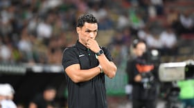 Atletico Nacional's new head coach Lucas Gonzalez looks on during a friendly football match between Colombia's Atletico Nacional and Venezuela's Deportivo Tachira at the Atanasio Girardot stadium in Medellin, Colombia, to raise funds for those affected by the June 24 earthquakes in Venezuela. (Photo by JAIME SALDARRIAGA / AFP)