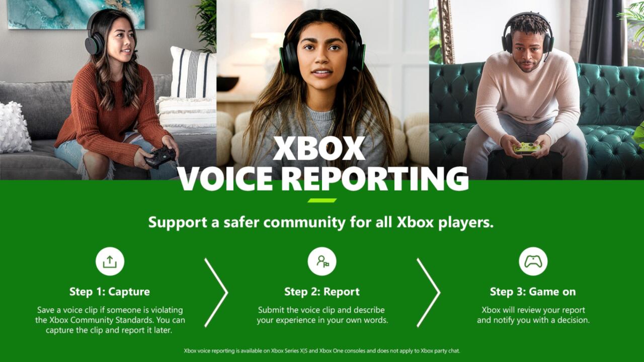 Xbox permite que jugadores informen sobre chats de voz inapropiados durante un juego.