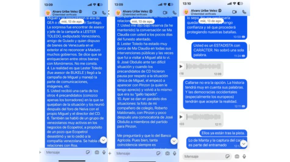 Chats entre Álvaro Uribe y José Félix Lafaurie.