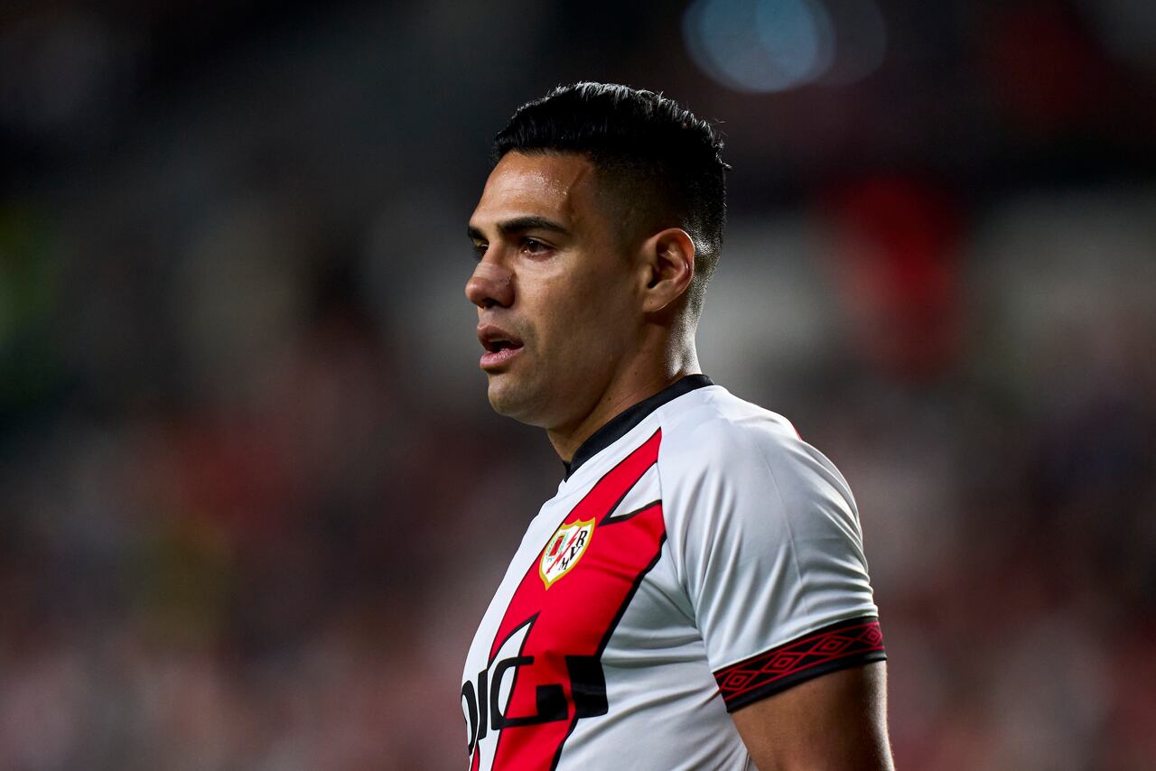 MADRID, SPAIN - APRIL 09: Radamel Falcao of Rayo Vallecano looks on during the LaLiga Santander match between Rayo Vallecano and Atletico de Madrid at Campo de Futbol de Vallecas on April 09, 2023 in Madrid, Spain. (Photo by Diego Souto/Quality Sport Images/Getty Images)
