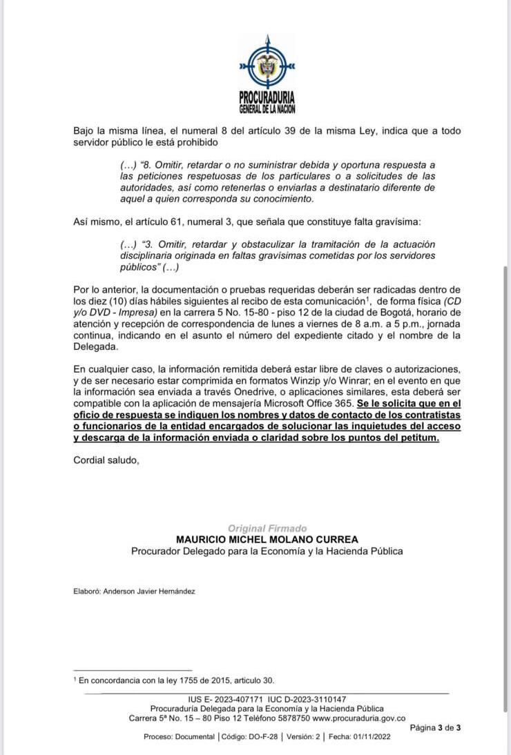 Petición de la Procuraduría a la Gobernación de La Guajira.