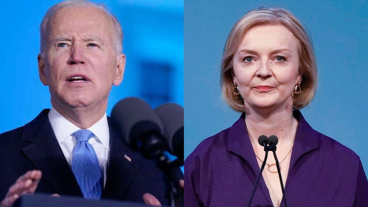 Joe Biden, presidente de Estados Unidos y Liz Truss, primera ministra de Reino Unido.